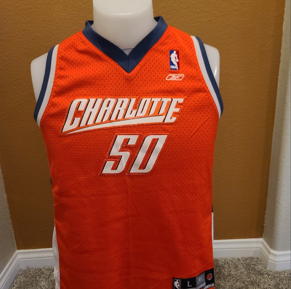 Reebok Charlotte #50 Emeka Okafor Orange Jersey with Blue Trim Youth Large